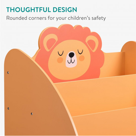 Navaris Παιδικό Κουτί Αποθήκευσης με 3 Διαμερίσματα και Ρόδες - Design Lion - Orange - 55858.03
