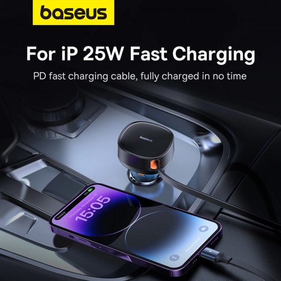 Baseus Enjoyment Pro Φορτιστής Αυτοκινήτου με Θύρα Type-C και Ενσωματωμένο Καλώδιο Lightning 60W - Black - C00057803111-00