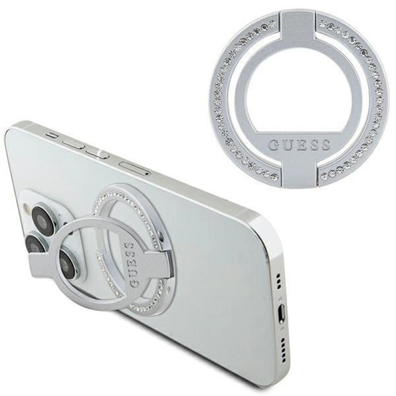 Guess MagSafe Rhinestone Ring Holder - Δαχτυλίδι Συγκράτησης Κινητού - Βάση Στήριξης - Silver - GUE002940-0