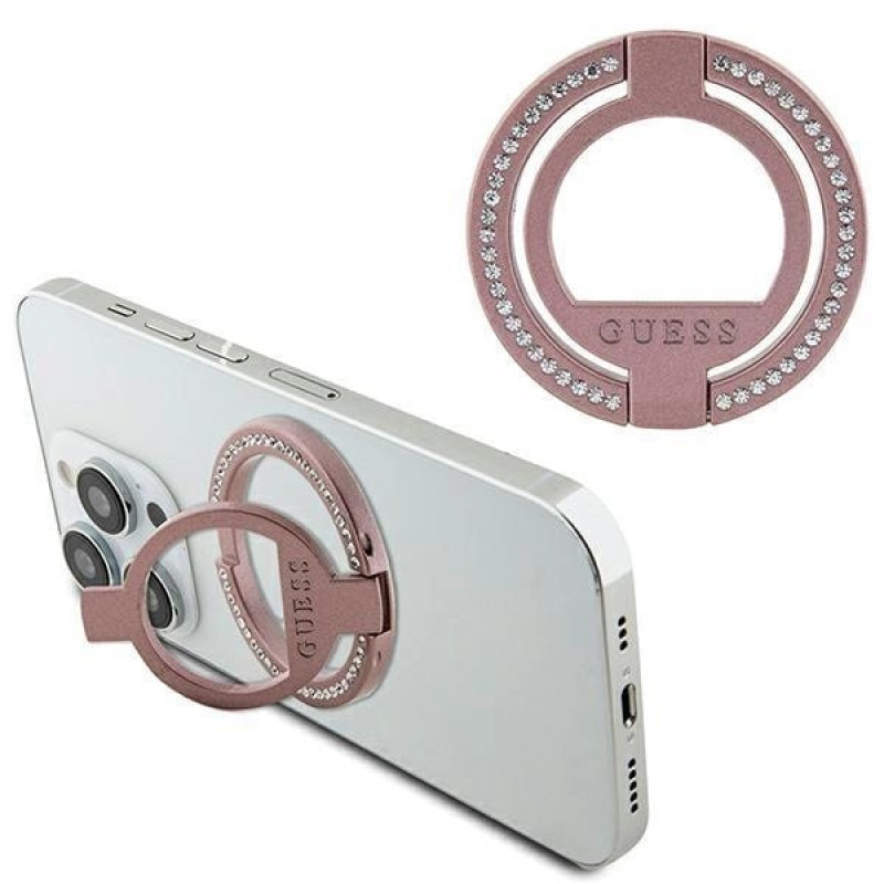 Guess MagSafe Rhinestone Ring Holder - Δαχτυλίδι Συγκράτησης Κινητού - Βάση Στήριξης - Pink - GUE002943-0