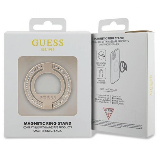 Guess MagSafe Rhinestone Ring Holder - Δαχτυλίδι Συγκράτησης Κινητού - Βάση Στήριξης - Gold - GUE002941-0