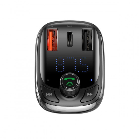 Baseus T Typed S-13 Overseas Edition Car FM Transmitter για Αναπαραγωγή Μουσικής / Handsfree Κλήσεις / Φόρτιση Κινητών στο Αυτοκίνητο PD QC 3.0 - Black - CCMT000101