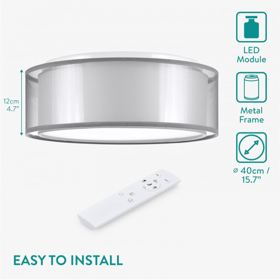 Navaris LED Φωτιστικό Οροφής Ρυθμιζόμενο με Τηλεχειριστήριο και Υφασμάτινο Κάλυμμα - 40cm - White - 60825.40.02