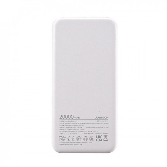 Joyroom QP195 Dazzling Series 22,5W Power Bank 20000mAh 2xUSB Ports and Type-C for Smartphones - White