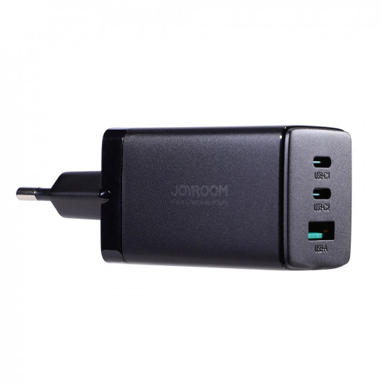 JOYROOM JR-TCG01 GAN 65W Οικιακός Φορτιστής Γρήγορης Φόρτισης με 2 Θύρες Type-C και 1 Θύρα USB και Καλώδιο Type-C to Type-C 100W - Black