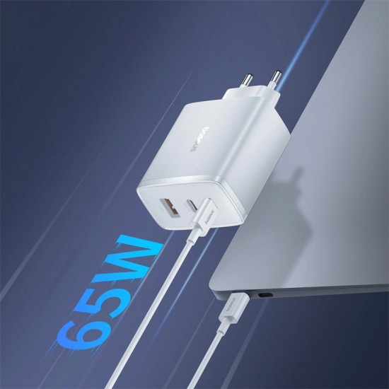 Baseus Cube Pro GaN 65W Οικιακός Φορτιστής Γρήγορης Φόρτισης με 2 Θύρες Type-C και 1 Θύρα USB - White - P10152301213-00