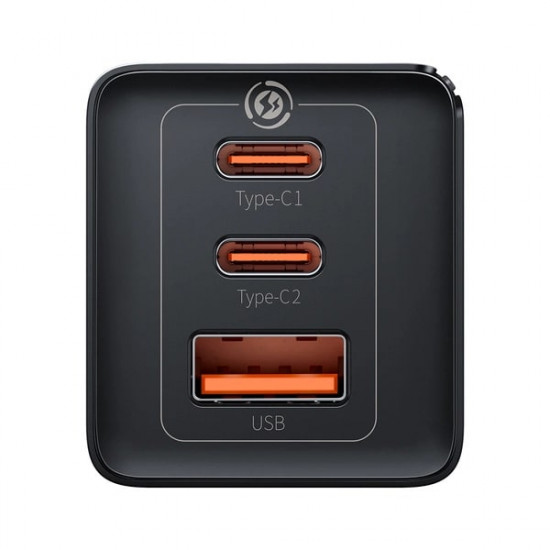 Baseus GaN5 Pro 65W Οικιακός Φορτιστής Γρήγορης Φόρτισης με 2 Θύρες Type-C και 1 Θύρα USB και Καλώδιο Type-C 100W - Black - CCGP120201