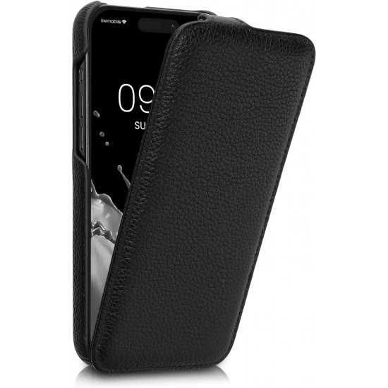 Kalibri iPhone 15 Pro Max Θήκη Flip από Γνήσιο Δέρμα - Black - KLB000026FK001C