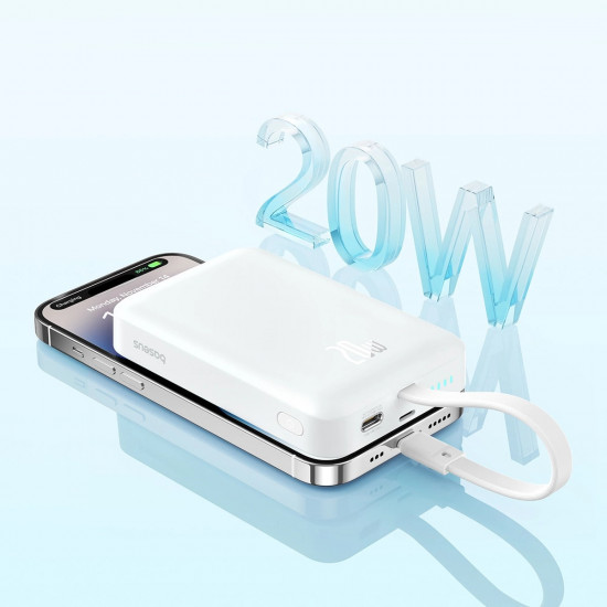 Baseus Magnetic Mini Ασύρματο MagSafe PowerBank 10000mAh 20W με Καλώδιο Type-C και Ενσωματωμένο Καλώδιο Lightning - White