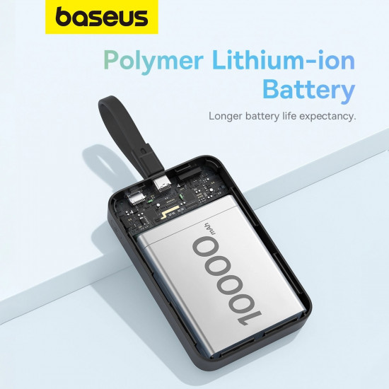 Baseus Magnetic Mini Ασύρματο MagSafe PowerBank 10000mAh 20W με Καλώδιο Type-C και Ενσωματωμένο Καλώδιο Lightning - Black
