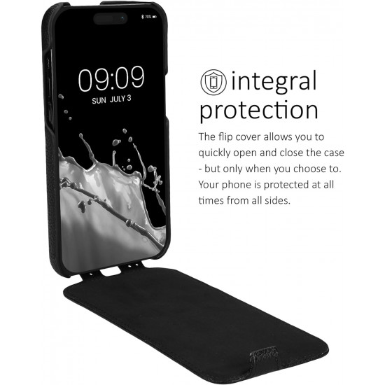 Kalibri iPhone 15 Pro Θήκη Flip από Γνήσιο Δέρμα - Black 