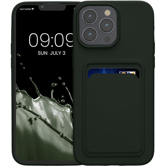 KW iPhone 15 Pro Max Θήκη Σιλικόνης TPU με Υποδοχή για Κάρτα - Dark Green