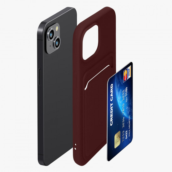 KW iPhone 15 Θήκη Σιλικόνης TPU με Υποδοχή για Κάρτα - Tawny Red