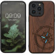 KW iPhone 14 Pro Max Θήκη από Φυσικό Ξύλο - Design Navigational Compass Mother of Pearl - Dark Brown