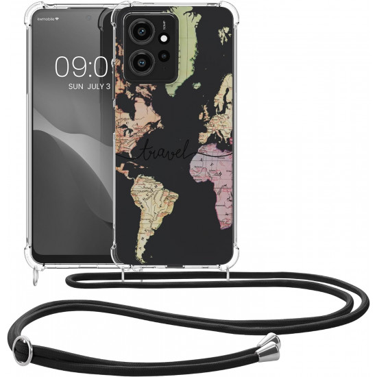 KW Xiaomi Redmi Note 12 4G Θήκη Σιλικόνης TPU με Λουράκι - Design Travel - Black / Multicolor / Διάφανη