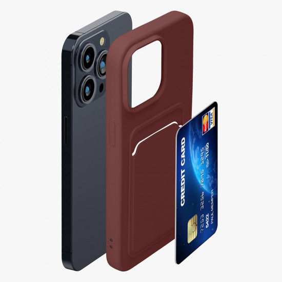 KW iPhone 15 Pro Max Θήκη Σιλικόνης TPU με Υποδοχή για Κάρτα - Tawny Red