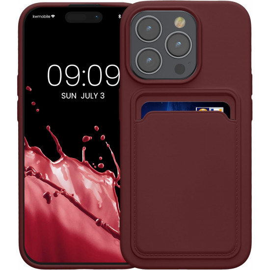 KW iPhone 15 Pro Θήκη Σιλικόνης TPU με Υποδοχή για Κάρτα - Tawny Red