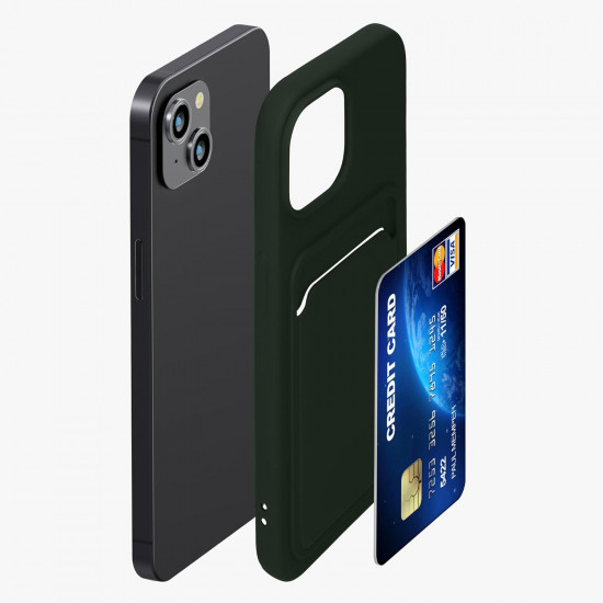 KW iPhone 15 Θήκη Σιλικόνης TPU με Υποδοχή για Κάρτα - Dark Green