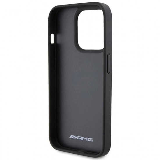 AMG iPhone 15 Pro Leather Debossed Lines Σκληρή Θήκη με Πλαίσιο Σιλικόνης και Επένδυση Συνθετικού Δέρματος - Black - AMG00069-0