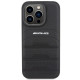 AMG iPhone 15 Pro Leather Debossed Lines Σκληρή Θήκη με Πλαίσιο Σιλικόνης και Επένδυση Συνθετικού Δέρματος - Black - AMG00069-0