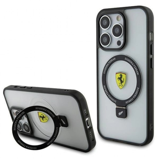 Ferrari iPhone 15 Pro Max Ring Stand 2023 Collection MagSafe Σκληρή Θήκη με Πλαίσιο Σιλικόνης και Stand / MagSafe - Ημιδιάφανη / Black - FER000607-0