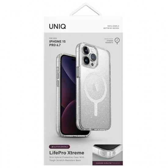Uniq iPhone 15 Pro Max LifePro Xtreme Magclick Σκληρή Θήκη με Πλαίσιο Σιλικόνης και MagSafe - Διάφανη / Tinsel Lucent