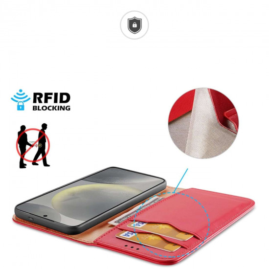 Dux Ducis Samsung Galaxy S24+ Hivo Θήκη Πορτοφόλι Stand από Γνήσιο Δέρμα - Red