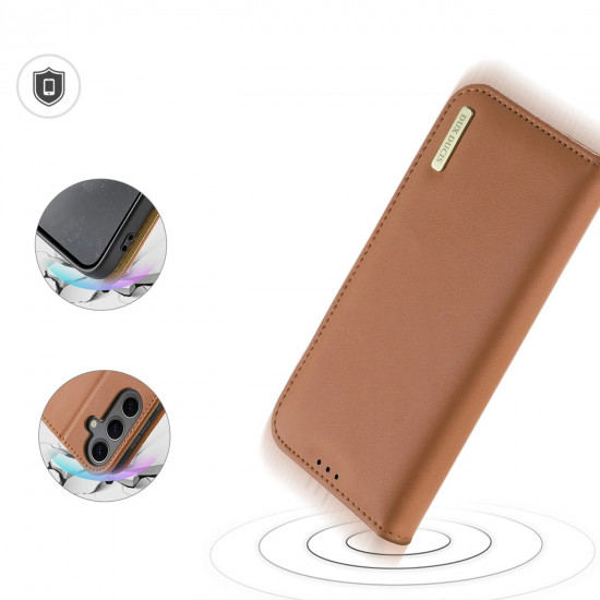 Dux Ducis Samsung Galaxy S24 Hivo Θήκη Πορτοφόλι Stand από Γνήσιο Δέρμα - Brown