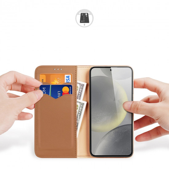 Dux Ducis Samsung Galaxy S24 Hivo Θήκη Πορτοφόλι Stand από Γνήσιο Δέρμα - Brown