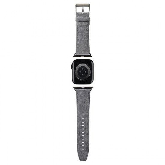 Karl Lagerfeld Λουράκι Apple Watch 2 / 3 / 4 / 5 / 6 / 7 / 8 / 9 / SE - 38 / 40 / 41 mm Saffiano Monogram από Συνθετικό Δέρμα - Silver - KLAWMSAKLHPK