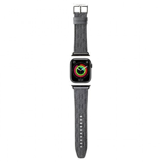 Karl Lagerfeld Λουράκι Apple Watch 2 / 3 / 4 / 5 / 6 / 7 / 8 / 9 / SE - 38 / 40 / 41 mm Saffiano Monogram από Συνθετικό Δέρμα - Silver - KLAWMSAKLHPK