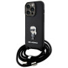 Karl Lagerfeld iPhone 15 Pro - Crossbody Saffiano Monogram Metal Pin Karl Choupette Σκληρή Θήκη με Επένδυση Συνθετικού Δέρματος και Λουράκι - Black - KLHCP15LSASKNPSK