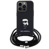 Karl Lagerfeld iPhone 15 Pro - Crossbody Saffiano Monogram Metal Pin Karl Choupette Σκληρή Θήκη με Επένδυση Συνθετικού Δέρματος και Λουράκι - Black - KLHCP15LSASKNPSK
