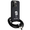 Karl Lagerfeld iPhone 15 Pro - Crossbody Saffiano Monogram Metal Pin Karl Choupette Σκληρή Θήκη με Επένδυση Συνθετικού Δέρματος και Λουράκι - Black - KLHCP15LSASKNPSK