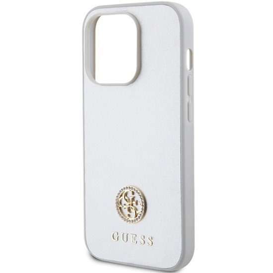 Guess iPhone 15 Pro - 4G Strass Metal Logo Θήκη με Επένδυση Συνθετικού Δέρματος - Silver - GUHCP15LPS4DGPS