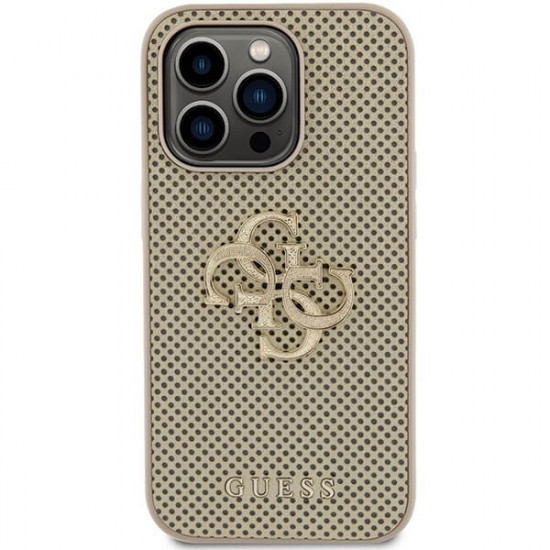 Guess iPhone 15 Pro Max Leather Perforated 4G Glitter Θήκη με Επένδυση Συνθετικού Δέρματος - Gold - GUHCP15XPSP4LGD