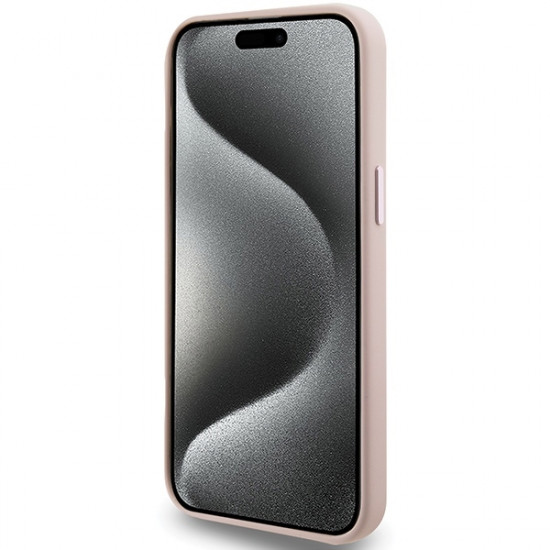 Karl Lagerfeld iPhone 15 Pro - Silicone Choupette Metal Pin Σκληρή Θήκη με Πλαίσιο Σιλικόνης - Pink - KLHCP15LSMHCNPP