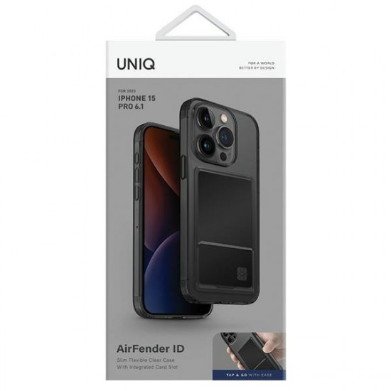 Uniq iPhone 15 Pro Air Fender ID Θήκη Σιλικόνης με Υποδοχή για Κάρτα - Smoked Grey