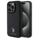 US Polo iPhone 15 Pro Max Yoke Pattern Θήκη με Επένδυση Συνθετικού Δέρματος - Black - USHCP15XPYOK