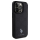 US Polo iPhone 15 Pro Yoke Pattern Θήκη με Επένδυση Συνθετικού Δέρματος - Black - USHCP15LPYOK