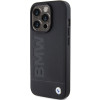 BMW iPhone 15 Pro Leather Hot Stamp Σκληρή Θήκη με Επένδυση Γνήσιου Δέρματος και Πλαίσιο Σιλικόνης - Black