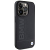 BMW iPhone 15 Pro Leather Hot Stamp Σκληρή Θήκη με Επένδυση Γνήσιου Δέρματος και Πλαίσιο Σιλικόνης - Black