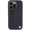 BMW iPhone 15 Pro Leather Hot Stamp Σκληρή Θήκη με Επένδυση Γνήσιου Δέρματος και Πλαίσιο Σιλικόνης - Black