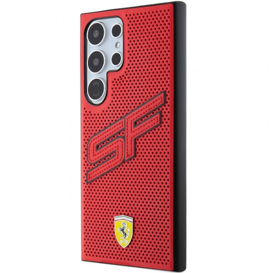Ferrari Samsung Galaxy S24 Ultra Big SF Perforated Σκληρή Θήκη με Πλαίσιο Σιλικόνης και Επένδυση Συνθετικού Δέρματος - Red - FEHCS24LPINR