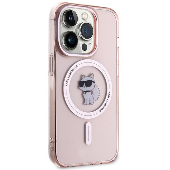 Karl Lagerfeld iPhone 15 Pro Max - IML Choupette Magsafe Σκληρή Θήκη με Πλαίσιο Σιλικόνης και MagSafe - Pink - KLHMP15XHFCCNOP