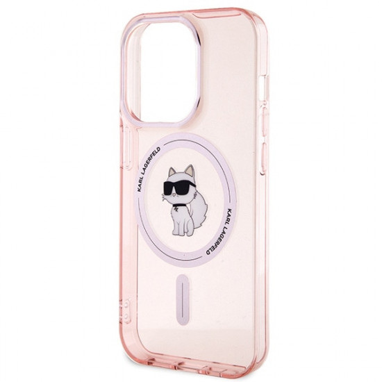 Karl Lagerfeld iPhone 15 Pro Max - IML Choupette Magsafe Σκληρή Θήκη με Πλαίσιο Σιλικόνης και MagSafe - Pink - KLHMP15XHFCCNOP
