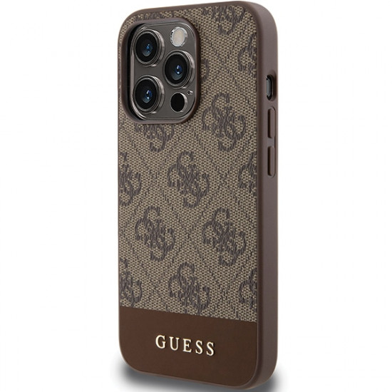 Guess iPhone 15 Pro Max - 4G Stripe Collection Θήκη με Επένδυση Συνθετικού Δέρματος - Brown - GUHCP15XG4GLBR