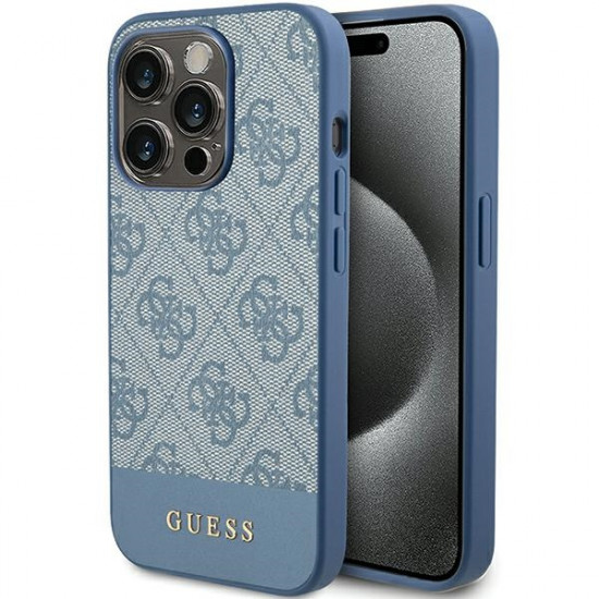 Guess iPhone 15 Pro Max - 4G Stripe Collection Θήκη με Επένδυση Συνθετικού Δέρματος - Blue - GUHCP15XG4GLBL