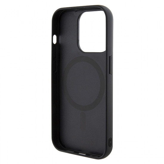 Guess iPhone 15 Pro Max - GCube Stripes MagSafe Σκληρή Θήκη με Επένδυση Συνθετικού Δέρματος και MagSafe - Black - GUHMP15XHGCFSEK