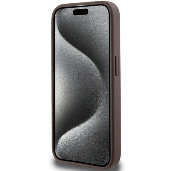 Guess iPhone 15 Pro - 4G Stripe Collection Θήκη με Επένδυση Συνθετικού Δέρματος - Brown - GUHCP15LG4GLBR